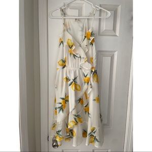 White lemon print ruffle dress